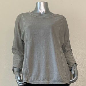 Soft Surroundings Womens Top XS Gray 3/4 Sleeve Round Neck Cotton Linen Blend